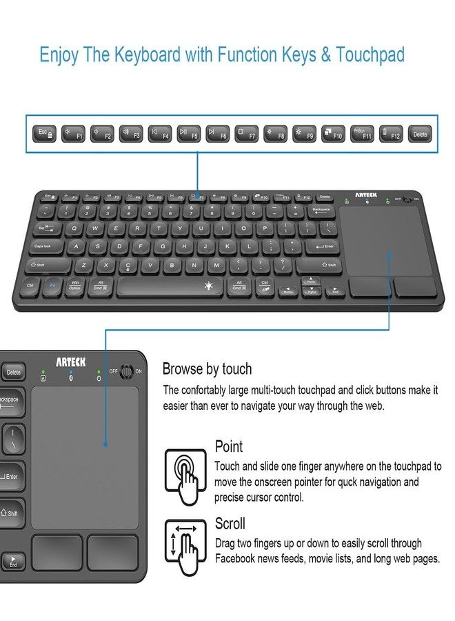 Arteck Universal Backlit 7-Colors Bluetooth Touch TV Keyboard with Easy Media Control and Build-in Touchpad for TV-Connected Computer, Smart TV, Desktop, Laptop, iPad, Surface, Tablet, HTPC - Image 2